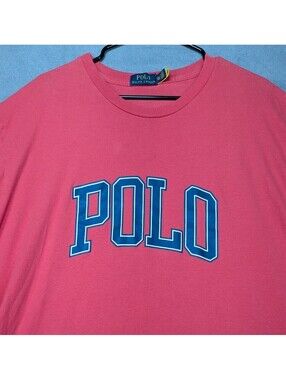 Polo Ralph Lauren Mens 2XLT Light Red Spellout Logo Graphic Crew Neck Shirt Tee